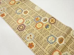 縞に露芝・亀甲・古典柄模様織出し袋帯